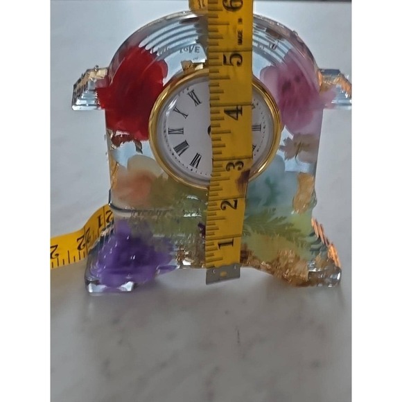 Handmade Resin Desk Clock Decoration Gift Clear With Multi Colored Flowers 733 - Picture 7 of 10
